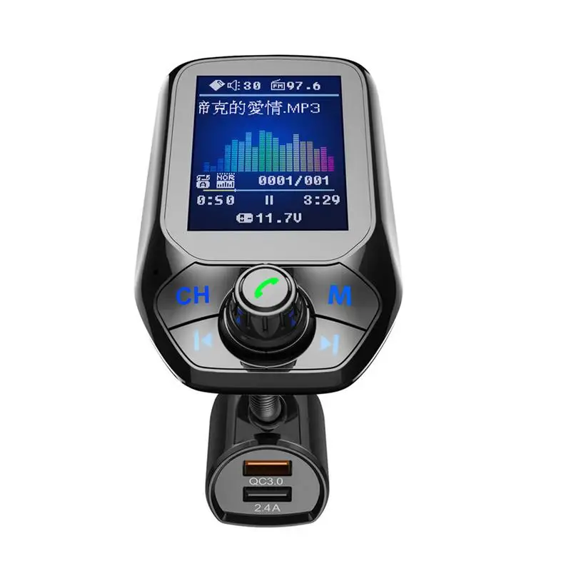 

T43 Bluetooth FM Transmitter Car Player Kit Card Car Charger Quick With QC3.0 Dual USB Voltmeter & AUX IN/OUT DC 12/24V New