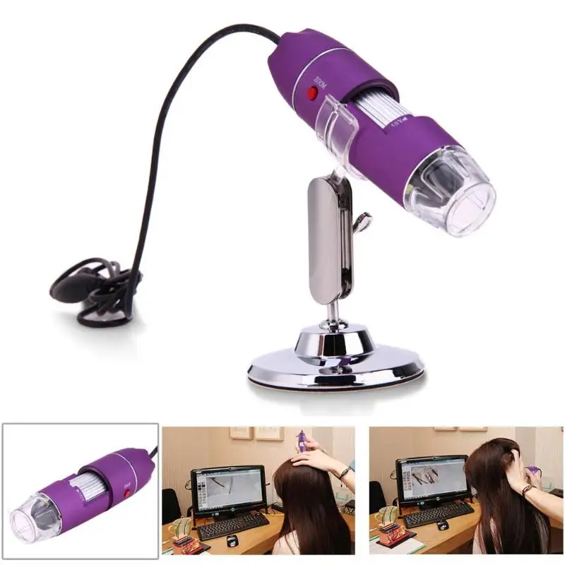Роскошный Фиолетовый 50X 500X USB цифровой микроскоп лупа для кожи волос угрей
