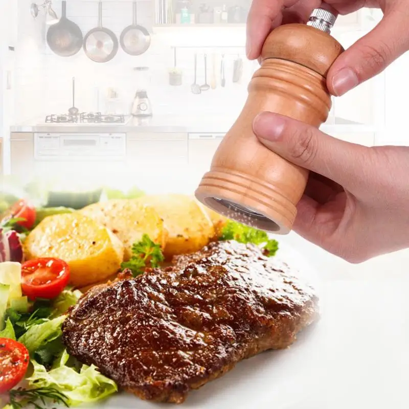 

4 Inch Wooden Salt Pepper Grinder Spice Mills Hand Movement Manual Oak Wood Pepper Mill Kitchen Grinder Tools Ceramic Core