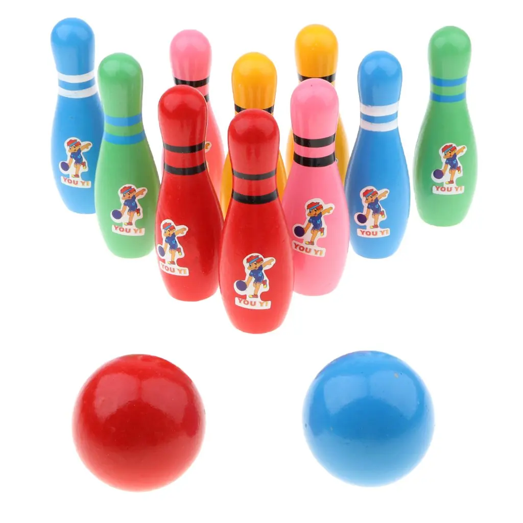 Деревянный шар для боулинга Боулинг спортивный игры-моторную координацию распознавание цвета для раннего развития игрушки для Для детей