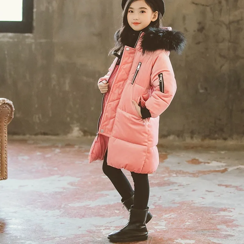 

Children's Jackets For Winter Fur Hooded Jacket Zipper Coats For Girls 12 14 10 6 8 4 Years Kids Cotton Padded Casual Outerwear
