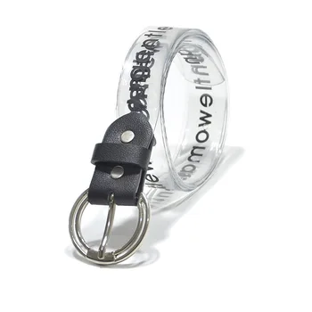 

2018 New High Quality Clear Transparenet Pvc Letter Belt Waistband Female Silver Round Buckle Waist Belts for Women Dress Jeans