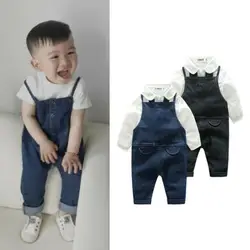 Focusnorm Одежда для новорожденных маленьких мальчиков рубашка с длинными рукавами + джинсовые комбинезоны брюки девочек вечерний наряд