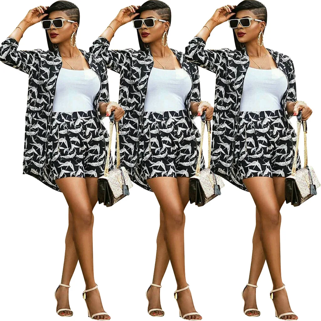 

Spot New Style R6119 Amazon ebaywish European And American Women Explosion Models Club Printed Shorts Coat Set