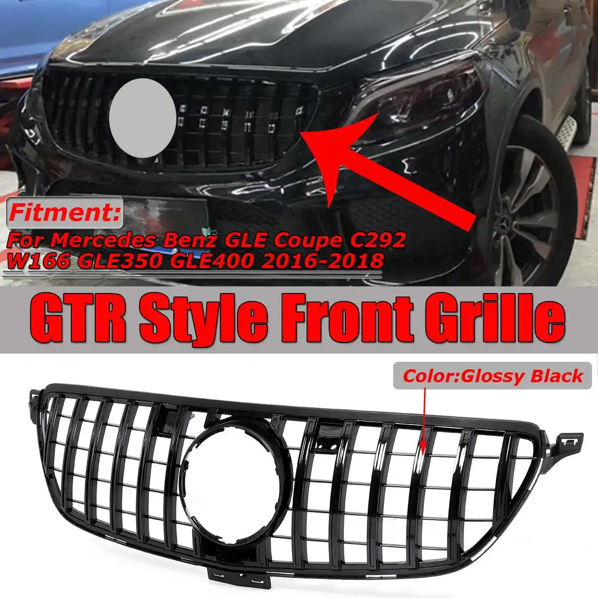 

GTR GT R Grille Grill For Mercedes For Benz GLE For Coupe C292 W166 GLE350 GLE400 2016-2018 Chrome/Black Car Front Racing Grills