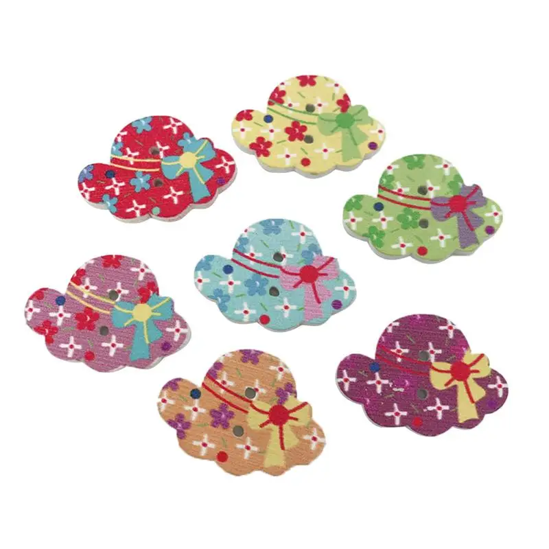 

50 Pcs Mixed Wooden Buttons Random 2 Holes Painting DIY Hats Wood Button for Crafting Clothing Sewing
