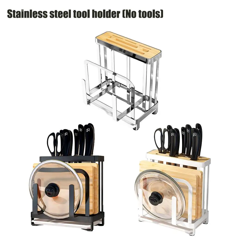 

Stainless Steel Holder Kitchen Storage Stand Kitchenware Pan Pot Rack Cover Holder Cutting Board Tool Storage Shelf Accessories