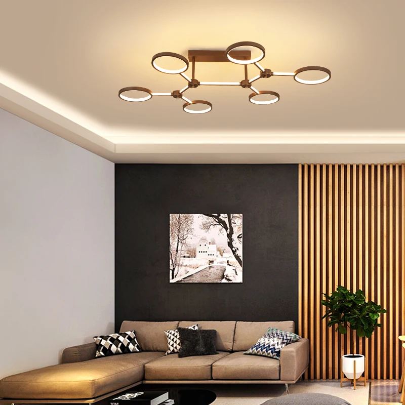 

New Design Aluminum rings Modern Led chandeliers ceiling For Livingroom Bedroom led avize Brown frame led chandelier lighting