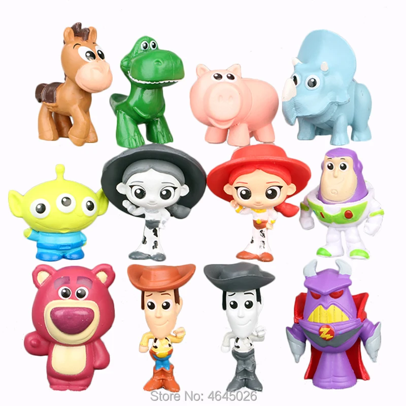 

Toy Story Woody Buzz Lightyear Jessie Mini Action Figures Rex lotso Little Green Men Bullseye Hamm Figurines Dolls Kids Toys