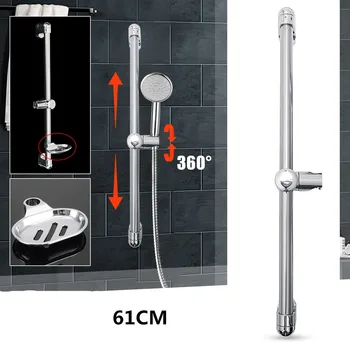 

61cm Bathroom Shower Head Holder Riser Bracket Stainless Steel Chrome Adjustable Shower Riser Rail Set Shower Sliding Bar