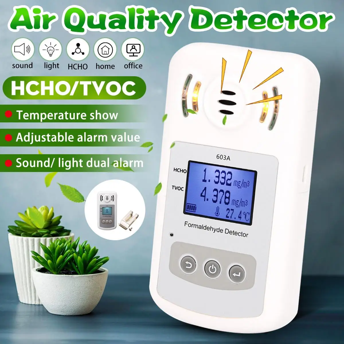 

Digital Multimeter Air Quality Monitor Gas Detector Formaldehyde Meter HCHO TVOC Tester Thermometer Sound Light Alarm