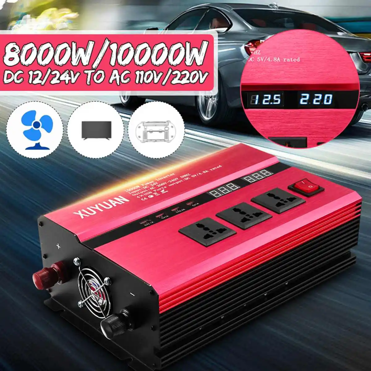 

KRoak Solar Power Inverter 10000W Power Sine Wave Converter DC 12V/24V To AC 220V