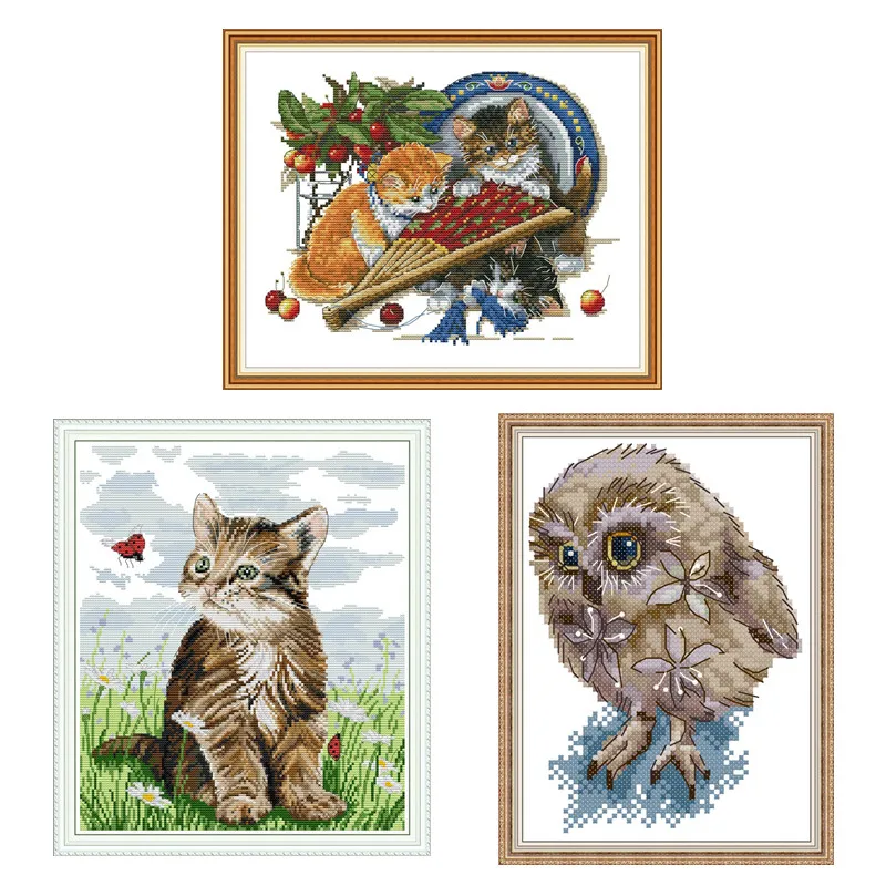 

Printed Cross Stitch Kits DIY Embroidery Eedlework Cross Stitch Patterns Water Soluble Canvas Joy Sunday Cross Stitch Animal Cat