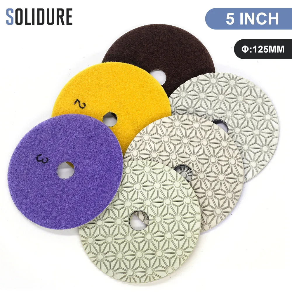

3pcs/set 5 inch Dry and Wet 125mm 3 Step Polishing Pads Diamond Granite and Marble Polishing Tools