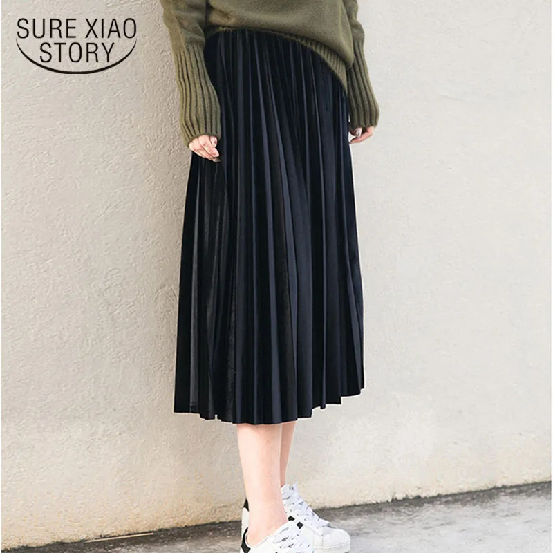 

new fashion 2019 Spring women skirt High Waist Velvet Skirt corduroy Pleated Skirt solid color Skirts womens feminine 1617 50