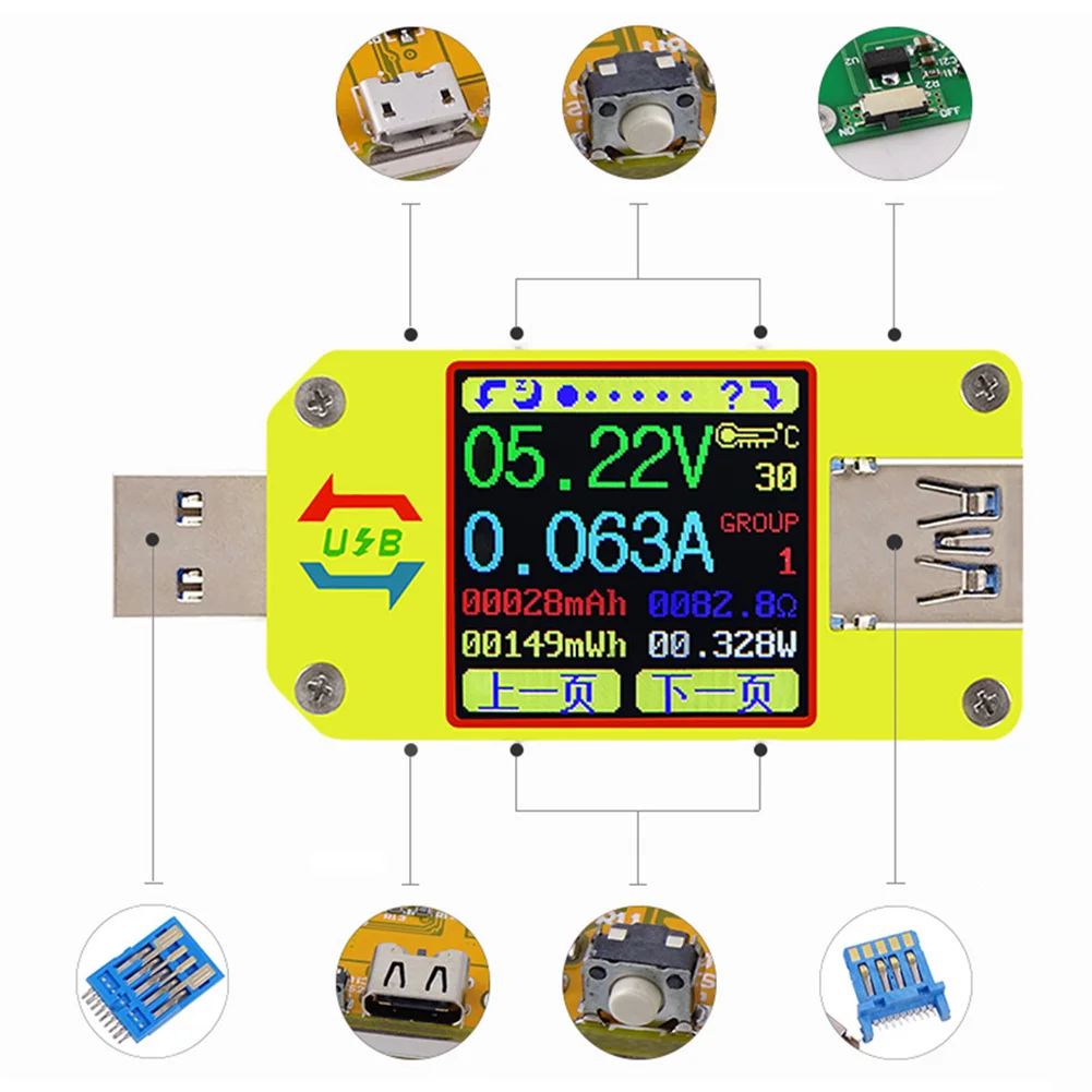 Для UM34 UM34C USB 3,0 сопротивление кабеля тип-c измерение цвета ЖК-дисплей измеритель напряжения для приложения Многофункциональный Вольтметр Амперметр