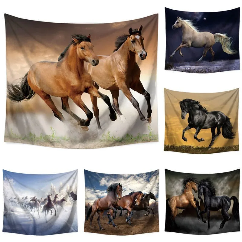 

110*130cm Horse Printed Soft Wall Cloth Tapestry Polyester Hanging Wall Carpet Decorative Tablecloth Blanket Home Decor 60002