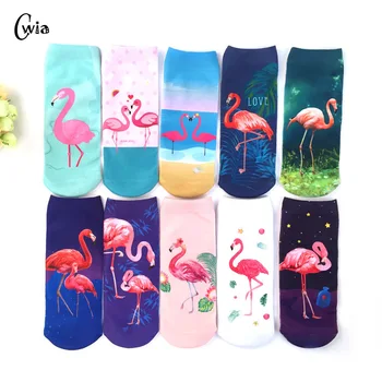 

3D Print Casual Socks Flamingo Women Durable Socks Cute Low Cut Ankle Sock Cartoons Casual Type Teenager Socks 3pair=6pcs ms21
