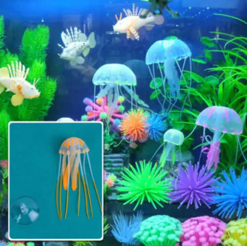 

Hot New Glowing Effect Fish Tank Decor Aquarium Artificial Silicone Jellyfish Mini Submarine Ornament