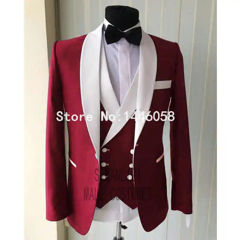 white and burgundy prom suit