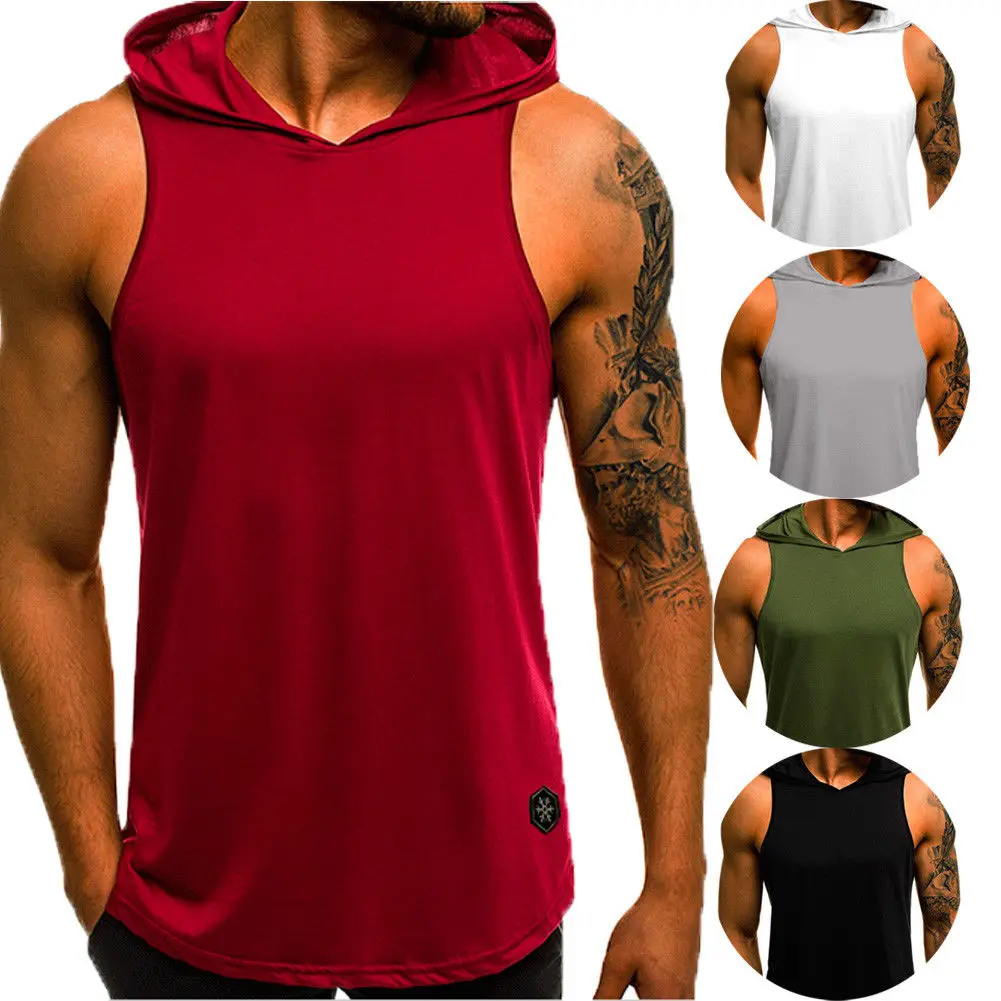 

Brand New 2019 Men's Cotton Sleeveless Hoodie Bodybuilding Workout Tank Tops Muscle Fitness Shirts Male Jackets Top