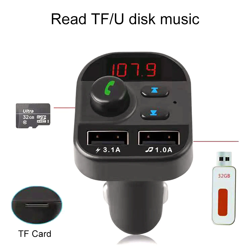 

Vehicle-mounted BT Hands-free Phone FM Transmitter Car MP3 Plug-in Card Lossless Dual USB For Bmw E46 E90 Ford Tesla Model 3