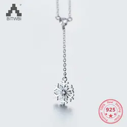 Лидер продаж 925 пробы 100% серебро в Корейском стиле Простой Мода Снежинка Кулон Колье до ключиц цепочки и ожерелья украшения для женщин