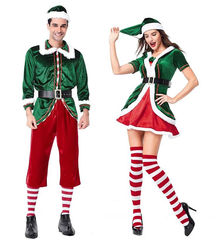 Женщины Мужчины Пара зеленый Санта Клаус Костюм Рождественский костюм с деревом