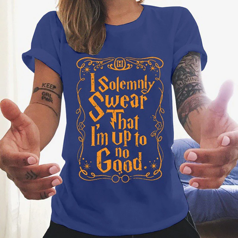 

Streetwear Women Letter Print T Shirt Plus Size Summer Short Sleeve " I Solemnly Swear " Vogue T Shirt Tops Tee Shirt Femme 2019