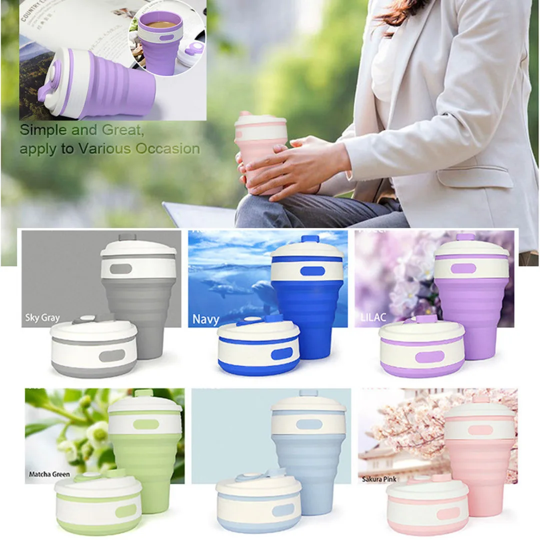 350ML Reusable Portable Collapsible Coffee Cup Silicone Mug For Hiking With Box 6 Colors