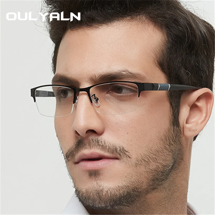 Oulylan hombres gafas de lectura de Metal de moda marco medio de gafas para leer hombre Retro gafas dioptrías 1,0, 1,5, 2,0, 2,5