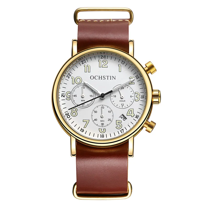 

2019 OCHSTIN 6081A Mens Fashion Business Watches Top Brand Luxury Waterproof Watch Man Leather Sport Quartz Wrist Watch With Box