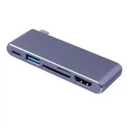 Новый Тип C концентратор к HDMI 4 к USB-C адаптер Dual USB 3,0 PD Micro-SD TF слот для карт памяти Reader 6 в 1 для Dell XPS13 для ASUS (серый)