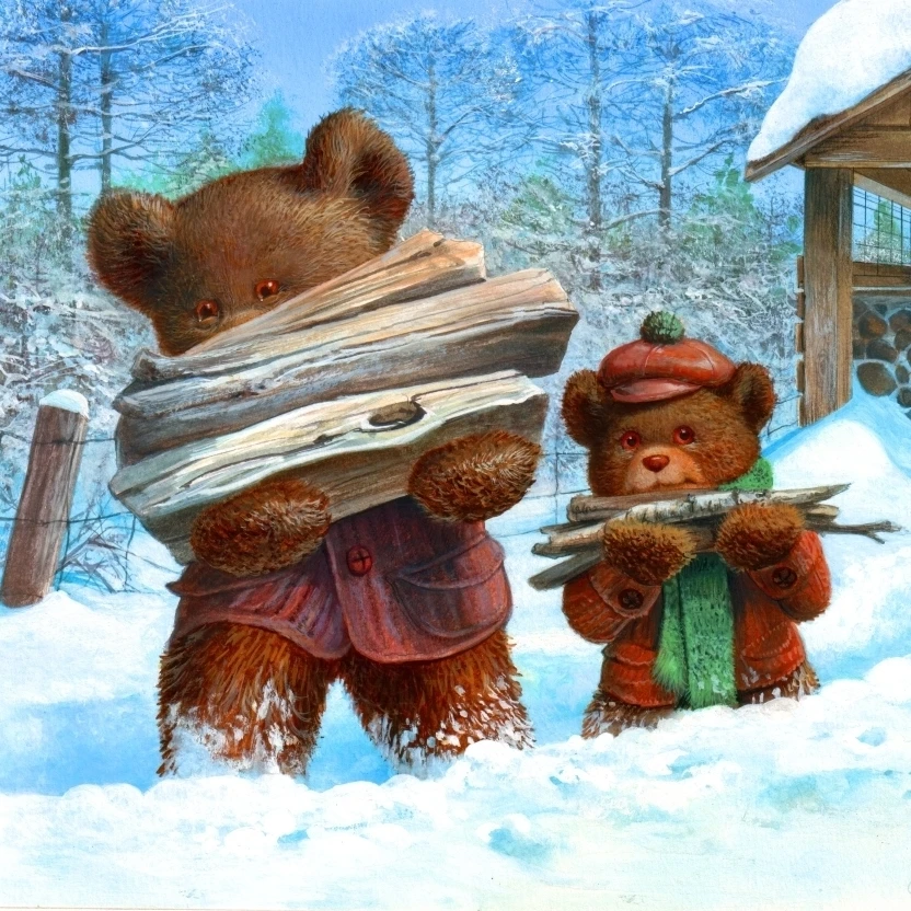 The wood shed-The cedar brook bears постер печать Джон Биндон (26x22) | Дом и сад