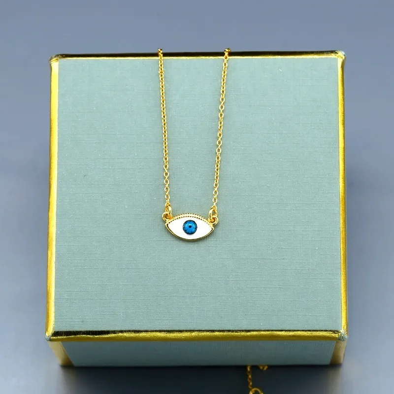 

Enamel Glaze Devil Of Eye Blue Eyes 925 Silver No Fade Clavicle Necklace Woman