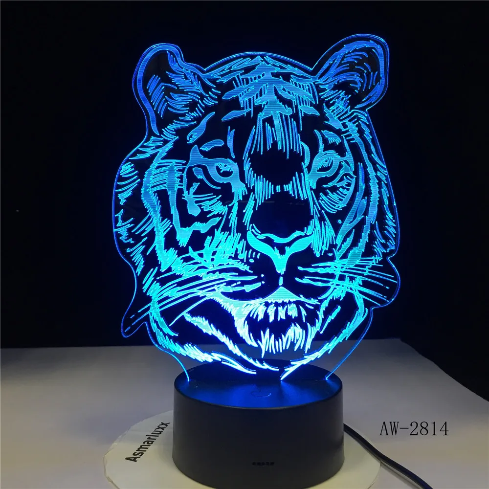 

Детский новый голов тигра, мультяшный 3D светодиодный RGB Ночной светильник, 7 цветов, изменение USB, настольная лампа, Детский Рождественский подарок, домашний декор