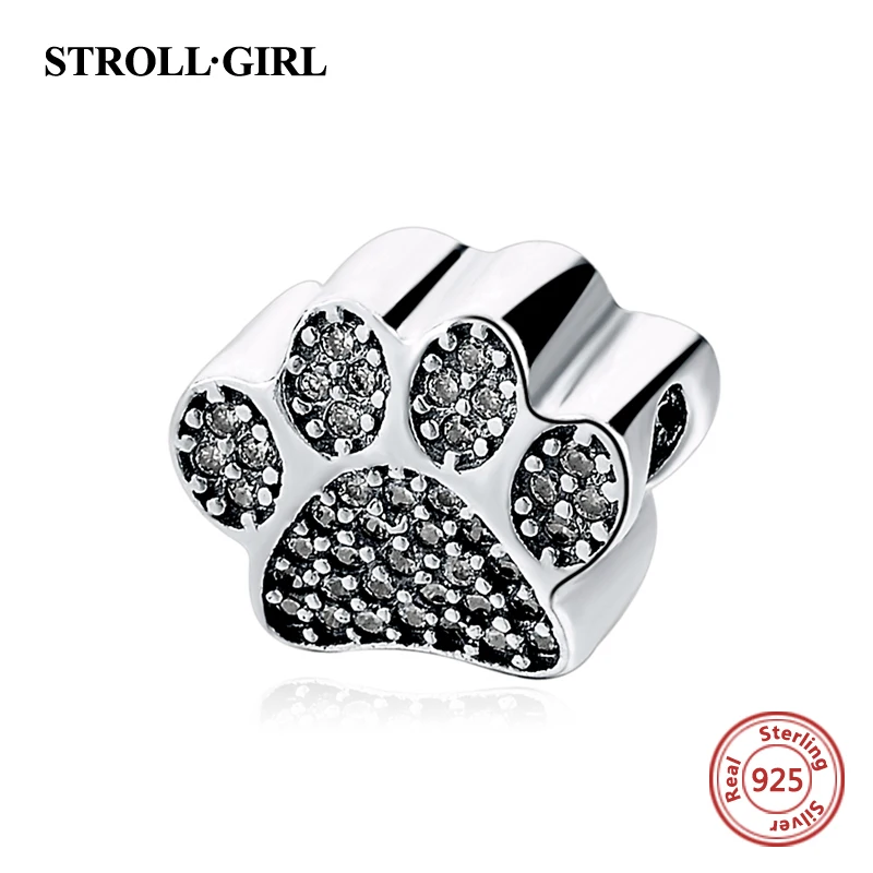 

Fit pandora Bracelets silver 925 Original Dog footprints With Clear CZ Stone Pandora Charms Authentic Jewelry for Mother's Gifts