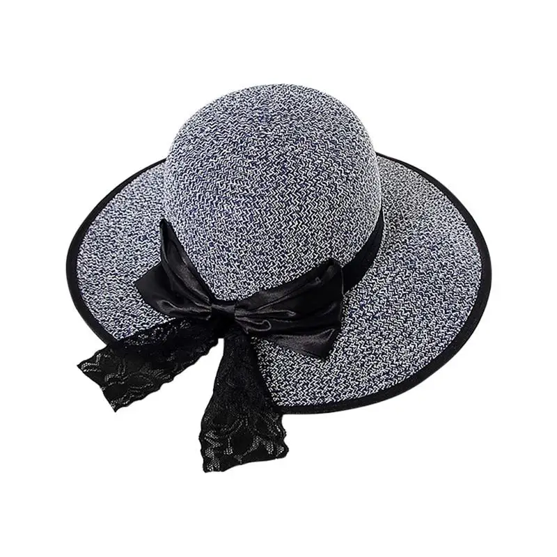 

Women's Beach Outdoor Folding Fashion Sun UV Protection Sun Hat Summer Straw Hat Big Wide Brim Beach Sweatproof Lace Bow Hat
