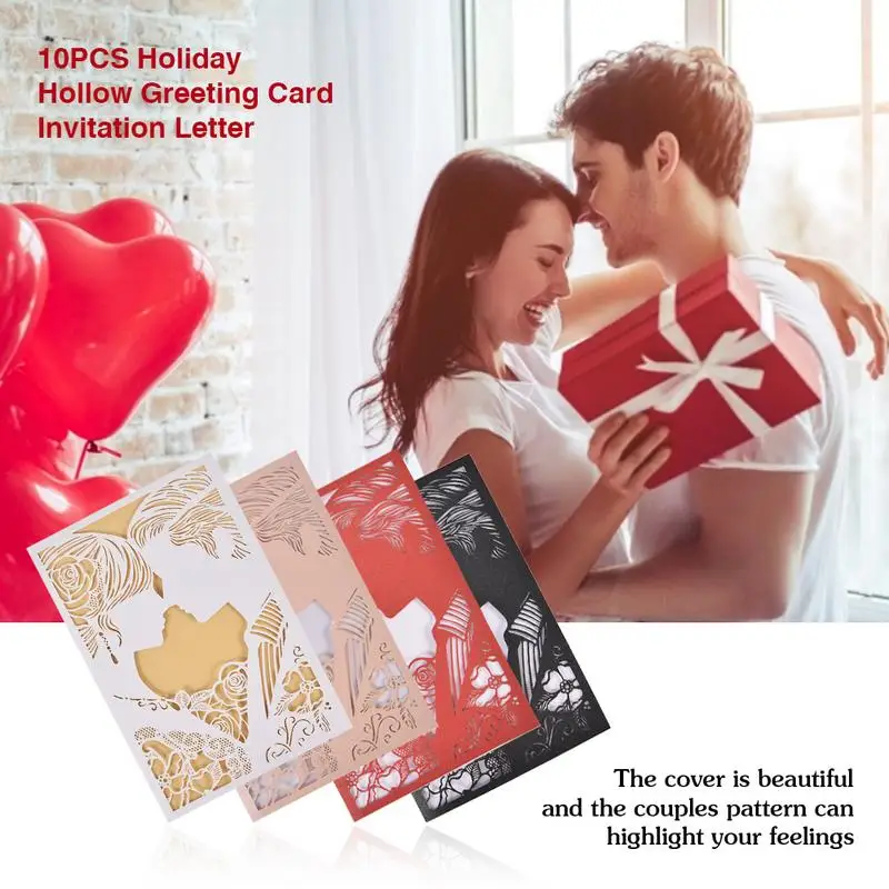  10PCS Holiday Hollow Greeting Card Valentine's Day Greeting Card Invitation Letter Girl Boy Invitat - 33002894527