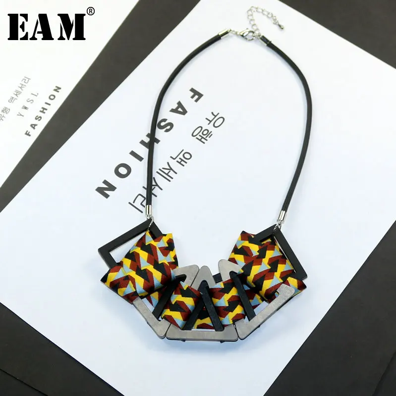 

WKOUD EAM Jewelry / 2019 New Fashion exaggerated colored ribbon geometric wooden necklace Women's Accessories S#N654