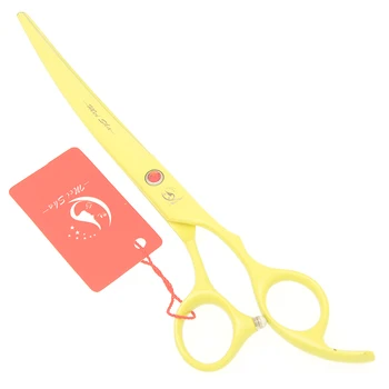 

Meisha 7.0 Inch Yellow Pet Grooming Shears Steel Painted Animal Hair Cutting Scissors Dog Hair Thinning & Curved Clipper HB0204