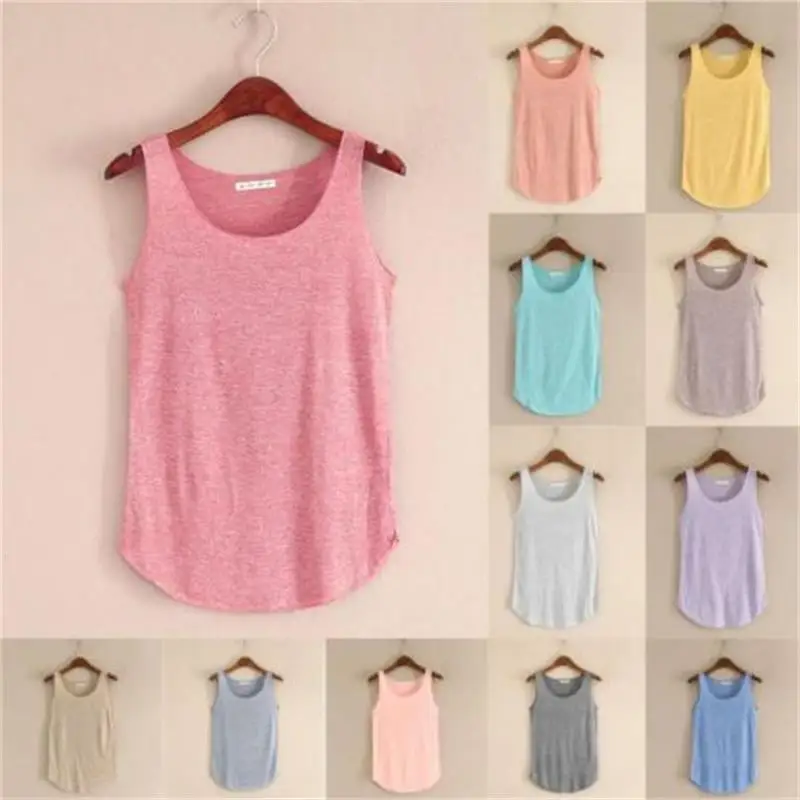 

New Women Summer Tank Tops Sleeveless Round Neck Loose Singlets Vest Shirt Tops