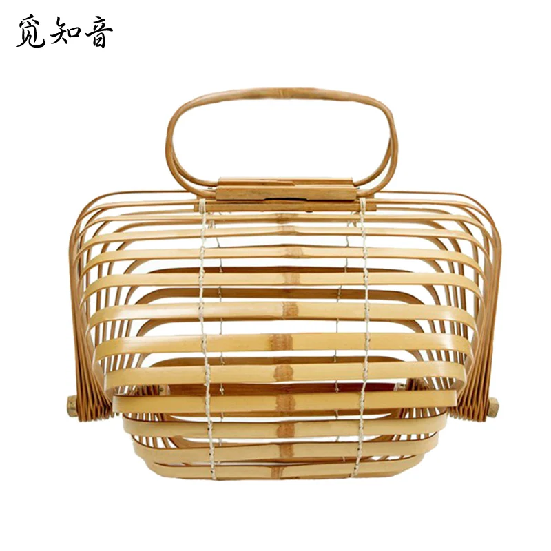 

Women Bamboo Bags Female Summer Beach Handbag Lady Vintage Ratten Knitted Bag Ins Popular Travel Fold Hollow Clutch Tote Ss3022