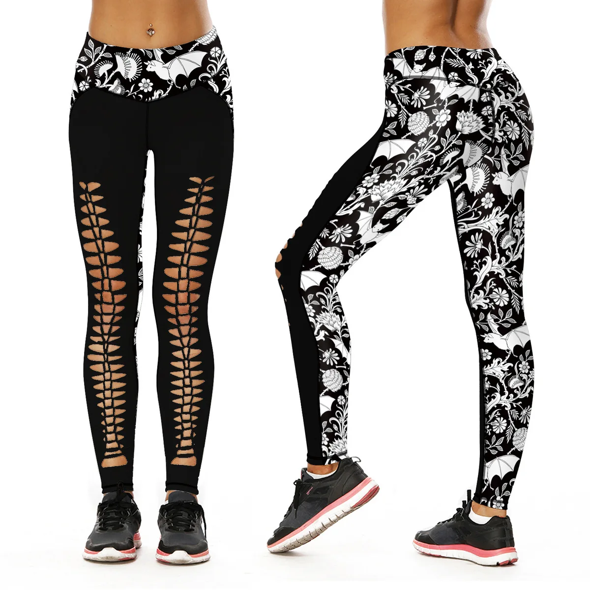 

Bat Pattern Number Printing Tight Trousers Motion Run Yoga Bound Feet Pants