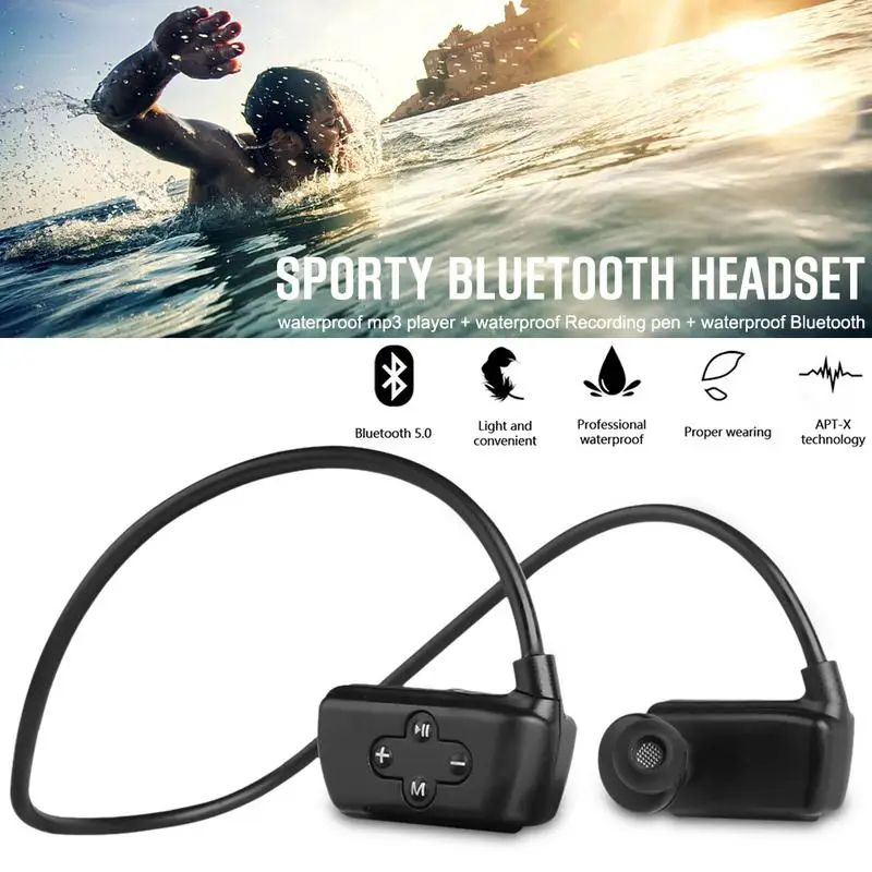 

New 16G Swimming Mp3 Music Player Bluetooth Earphone MP3 Music Player Voice Recorder IPX8 Waterproof Lossless Stereo Headset