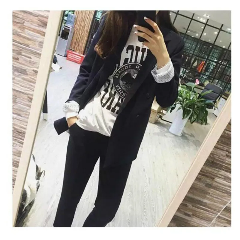 Women's suit pants suit Fashion solid color 5XL suit suit female Black suit jacket set Casual pants suit Two-piece set