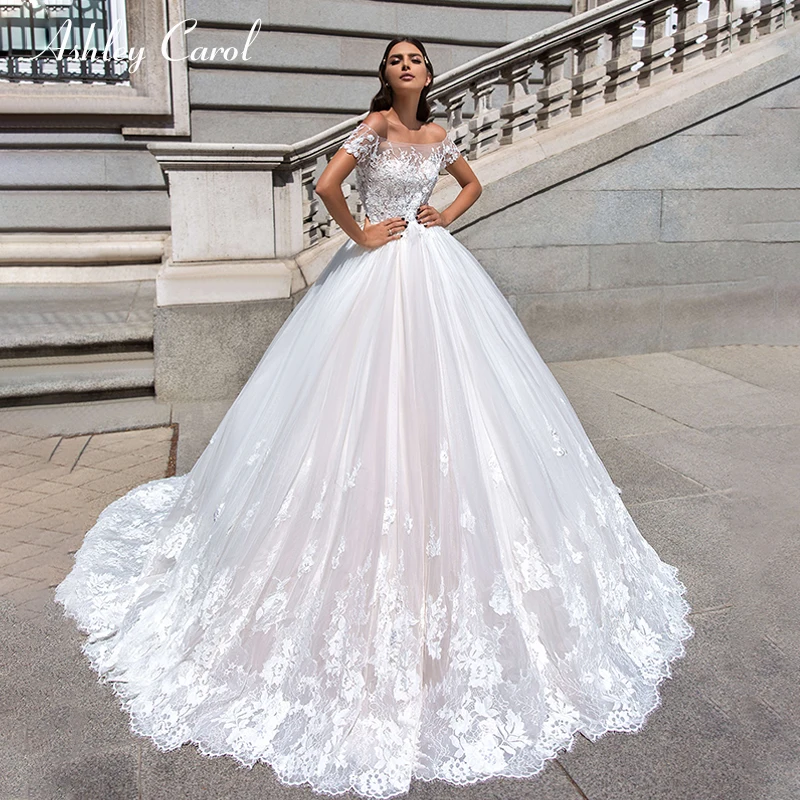 

Ashley Carol Vintage Wedding Dress New Boat Neck Cap Sleeve Mariage Princess Dream A-Line Bride Gown Vestido De Noiva Customized