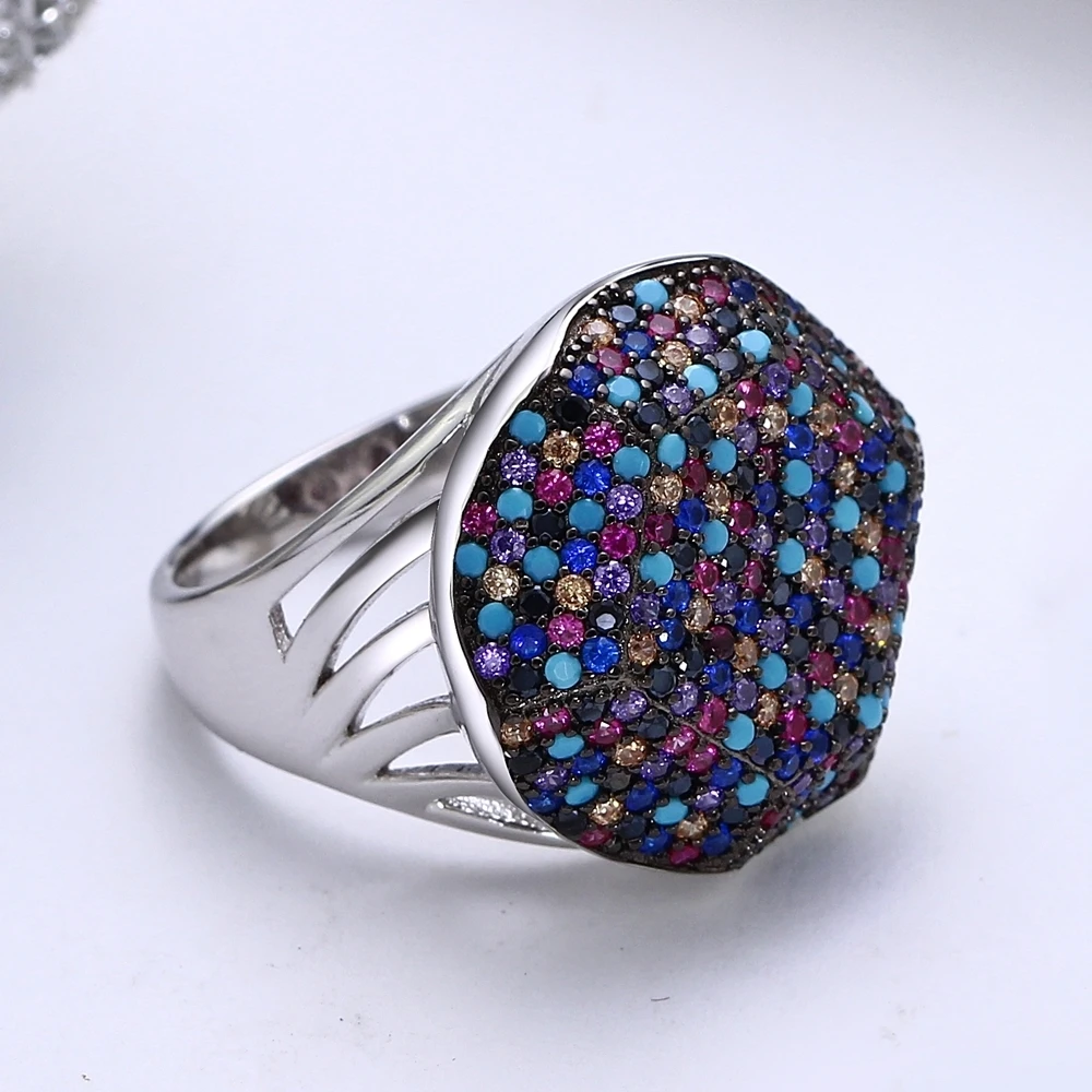 DreamCarnival 1989 Recommend New Hexagonal Silver Rings for Women Full Color Zircon Pave Bridal Wedding Ring Wholesale SJ31023RB