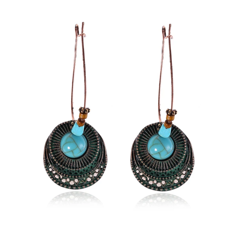 

Antique Vintage Bohemian Ethnic Dangle Tassel Turquoises Stone Gypsy Earrings For Women Girls Anniversary Wedding Party Jewelry