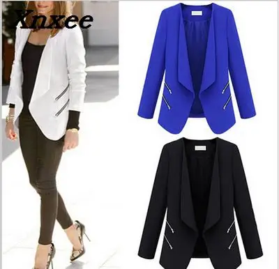

Women blazer feminino personalized zipper pockets long sleeve female blazer jacket coat office ladies slim blazer plus size